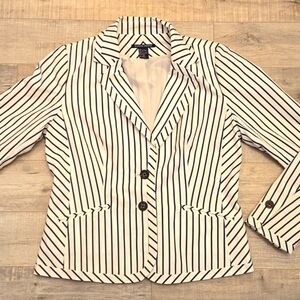 Boston Proper White & Navy Blue Pinstripe Blazer